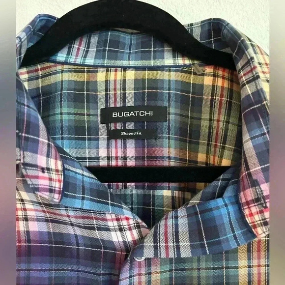 BUGATCHI Check Plaid Colorful Cotton Long Sleeve Button Down Shirt XL - Picture 5 of 8